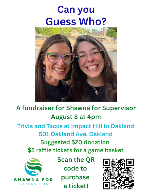 Can You Guess Who? fundraiser flyer for Shawna for Supervisor on August 8, 2026 at 4 PM in Oakland, Iowa